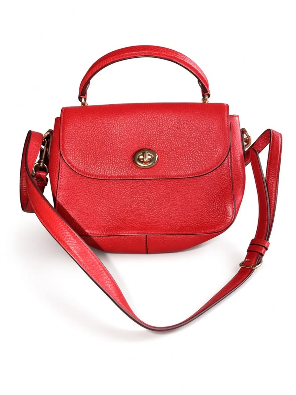 Authentic Coach Marlie Top Handle Satchel in vibrant true red pebbled leather